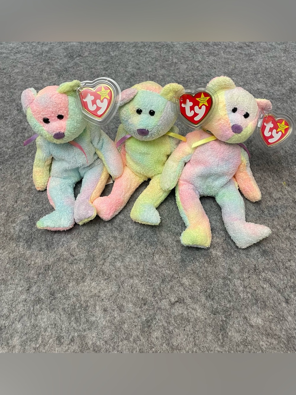 TY Beanie Babies Groovy Bear Lot of 3 Pastel Tie Dye Rainbow Plush Retired 1999